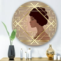 DesignArt 'Retro djevojka u Golden Art Deco Geometrics II' Moderni krug metal zida - disk od 11