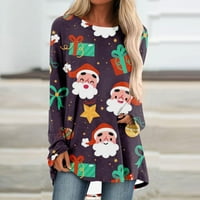 Ženski povremeni labavi puloveri s božićnim printom s okruglim vratom s dugim rukavima