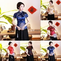 Modno žensko kinesko opremljeno Tang odijelo, gornji dio kratkih rukava s ovratnikom, elegantno retro