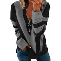 Ženska jesensko-zimska majica s kapuljačom s patentnim zatvaračem u obliku slova U, s prugastim printom dugih rukava, ljetni vrhovi