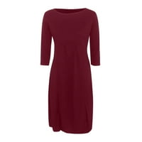 Održive haljine za žene, Ženska ležerna jednobojna haljina srednjeg rukava visokog struka, crvena, e-mail