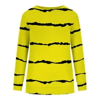 ; / Ženske majice dugih rukava jesenska modna Casual majica s okruglim vratom široki pulover s prugastim bočnim prorezom vrhovi žuti;