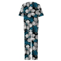 Ženski a-list kompleti s niskim ramenima, vrhovi kratkih rukava, ležerni džepovi, hlače s elastičnim strukom, široka odijela s cvjetnim