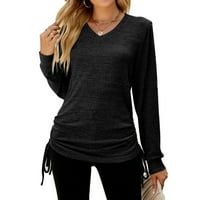 Ženski vrhovi s dugim rukavima-široka majica s okruglim vratom, crna boja, veličina