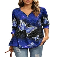 Ženska modna odjeća za slobodno vrijeme majica, ležerna tunika s izrezom u obliku slova u, bluza, široka majica s printom leptira,