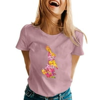 Pamučna majica za žene od 91 inča ženska proljetna ljetna majica kratkih rukava s printom zečića gornji dio Plus veličine ružičasti
