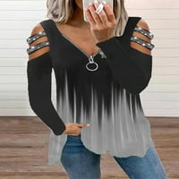 Prozračni ženski puloveri s patentnim zatvaračem u obliku slova plamen, vrhovi od rhinestona, vrhovi s dugim rukavima s otvorenim