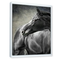 Izbliza uokvirene slike crnog konja umjetnički tisak na platnu