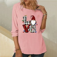 Rasprodaja ženskih modnih casual božićnih majica s printom s okruglim vratom, Ženske majice dugih rukava, rasprodaja, ružičasta 10