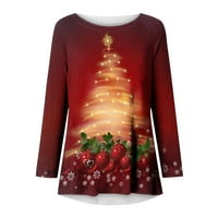 Ženske slatke tunike s grafičkim printom božićnog drvca, majice s puloverima za slobodno vrijeme koje možete nositi s tajicama