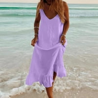 Ženska haljina za plažu s naramenicama od špageta u obliku slova u, Maksi bez rukava, jednobojne majice bez rukava, Ženska haljina