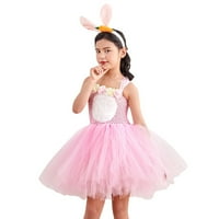 Proljetna haljina za djevojčice, ružičasta preslatka haljina za princezu s uskršnjim zecom, slatke plišane zečje uši, svečana mrežasta