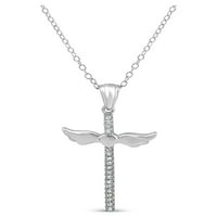 Privjesak u obliku križa u bijelom srebrnom srebru s poliranim krilima i srcem u sredini, 18