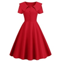 Haljine za žene be Ženska ljetna Temperamentna Vintage haljina s reverom kratkih rukava uklopljena haljina A kroja u crvenoj boji