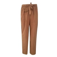 Ženske ljetne kratke hlače Ležerne lanene jednobojne hlače s elastičnim pojasom, duge ravne hlače, ženske široke hlače