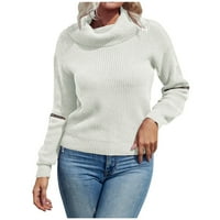 Skraćeni džemper za žene, pulover s okruglim vratom, obični džemper za slobodno vrijeme srednje duljine s dugim rukavima