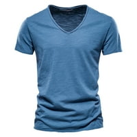 - Košulje Muška modna ležerna jednobojna pamučna majica s izrezom u obliku slova U i kratkim rukavima