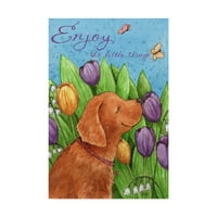 Zaštitni znak likovna umjetnost 'Zlatno štene u tulipanima Uživajte u Malim stvarima' platno umjetnost Melinda Hipsher
