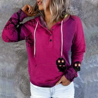 Ženska jesenska majica s dugim rukavima s dugim rukavima s printom za Noć vještica, top s kapuljačom u vruće ružičastoj boji