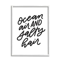 Stupell Industries Ocean Air Slana kosa ljubitelj plaže Kaligrafije Kaligrafija Grafička umjetnost Bijela uokvirena umjetnička print
