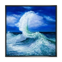 Dizajnerska umjetnost valovi koji se lome tijekom divlje plave oceanske plime, morski i Obalni zidni otisak na uokvirenom platnu